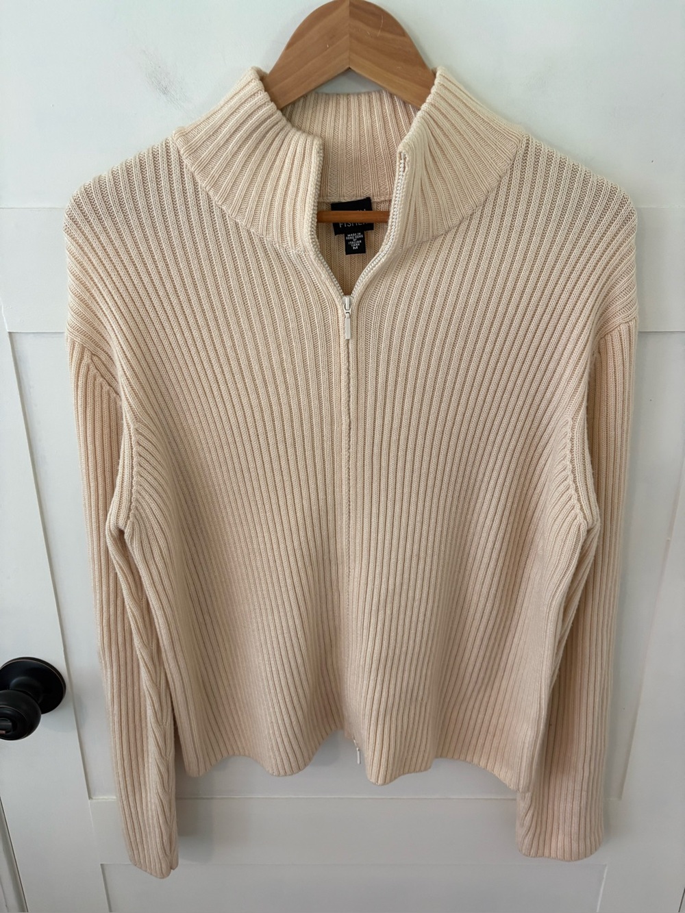 Eileen Fisher Merino Wool Ribbed Zip Up Zip Down Cardigan. Size Medium.